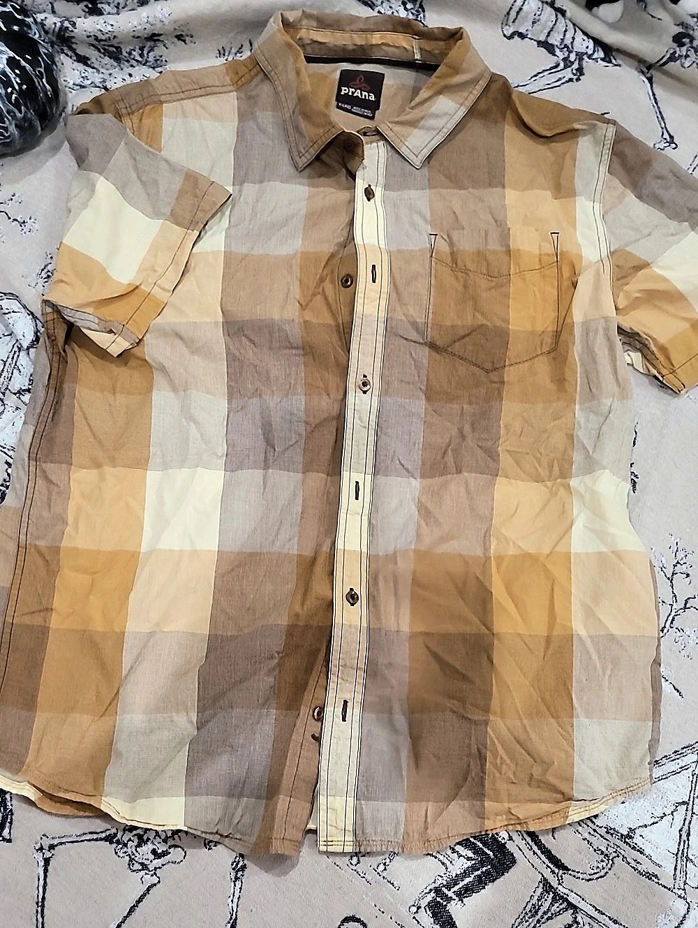 prAna Checkered Short Sleeve Shirt in Brown & White